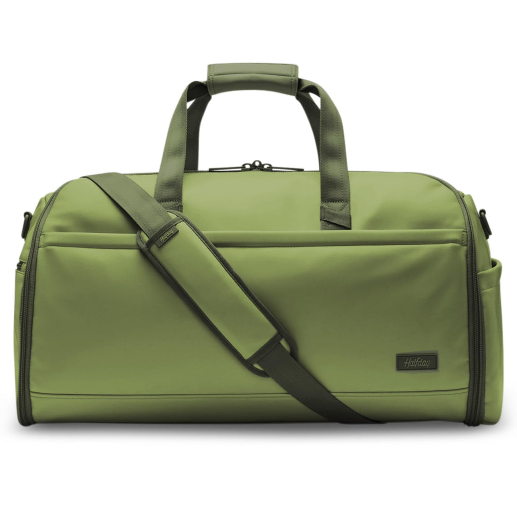Halfday Convertible 2-in-1 Vegan Leather Premium Garment Duffel Weekender Bag 45L (Carry-on, Wrinkle-Free Travel, Hanging Suit Compartment, Shoe Pockets, Trolley Sleeve), Leaf