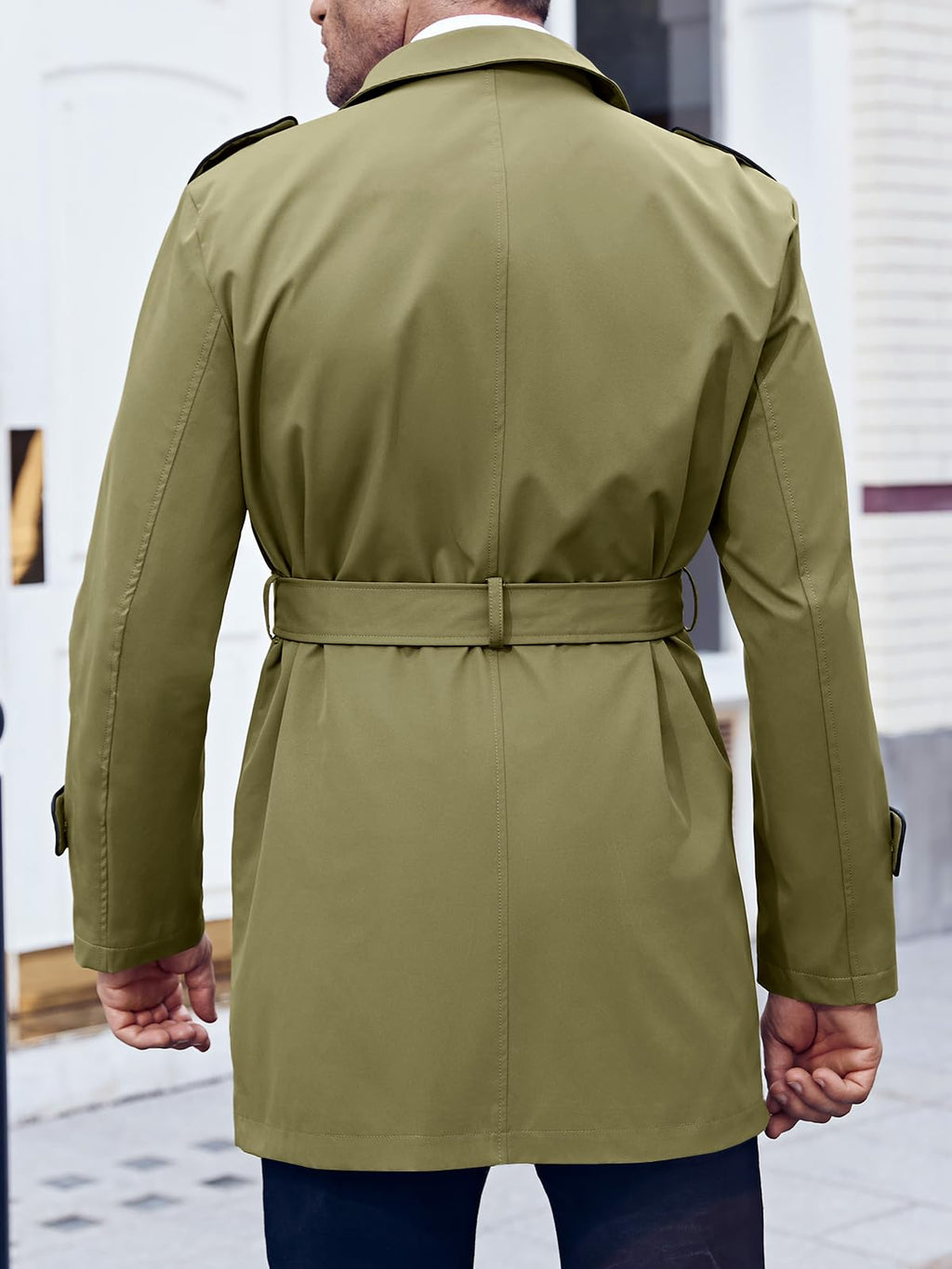 Makkrom Men's Trench Coat Slim fit Double Breasted Notched Lapel Belted Windbreaker Long Jacket Casual Windproof Overcoat