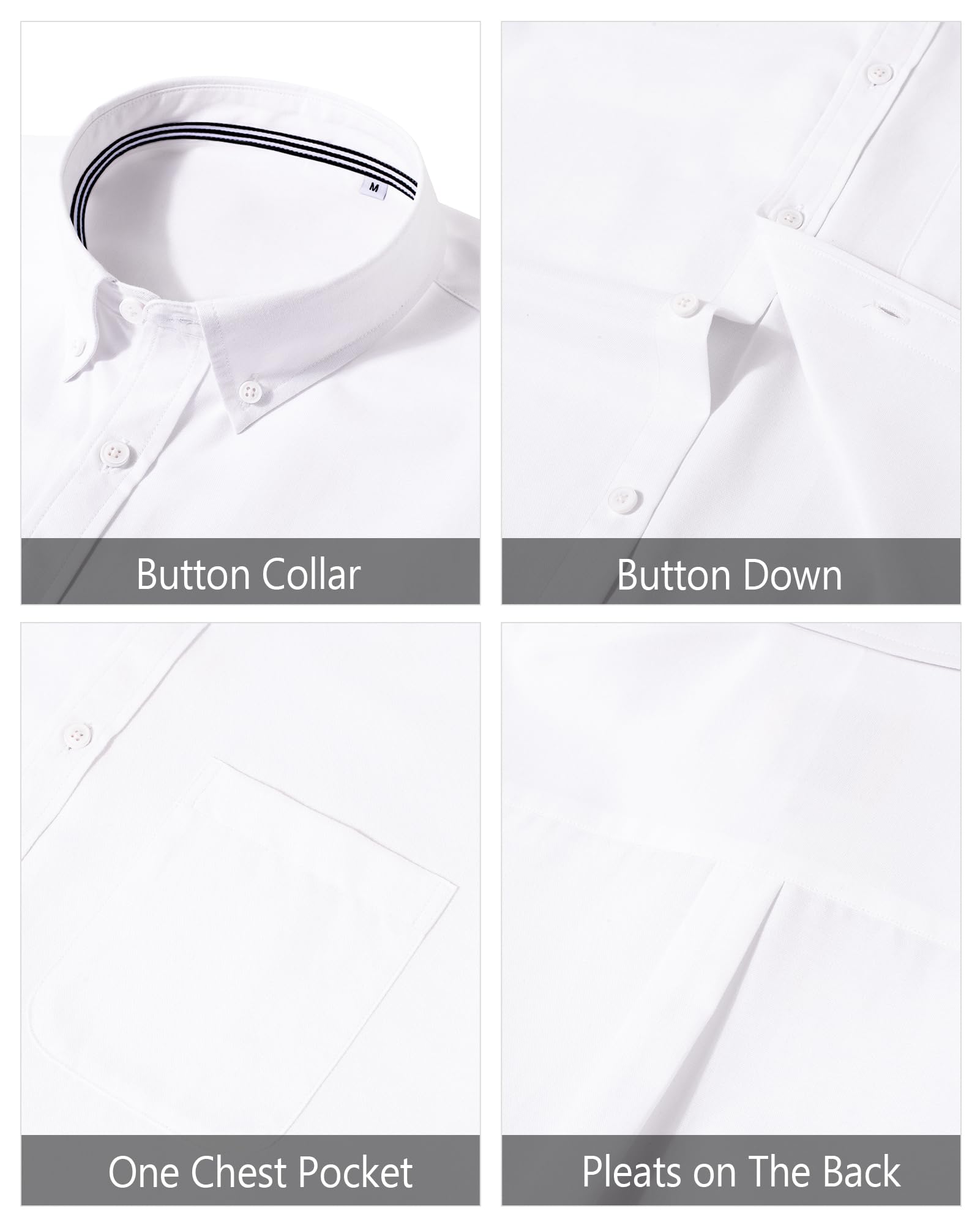 J.VER Mens Cotton Oxford Shirts Long Sleeve Button Collar Shirt Solid Regular Fit Dress Shirts with Pocket A-White Large