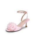 DREAM PAIRS Women's Low Kitten Wedding Heels Ankle Strap Square Toe Heeled Sandals Flower Dress Shoes,Size 7.5,Pink,SDHS26001W