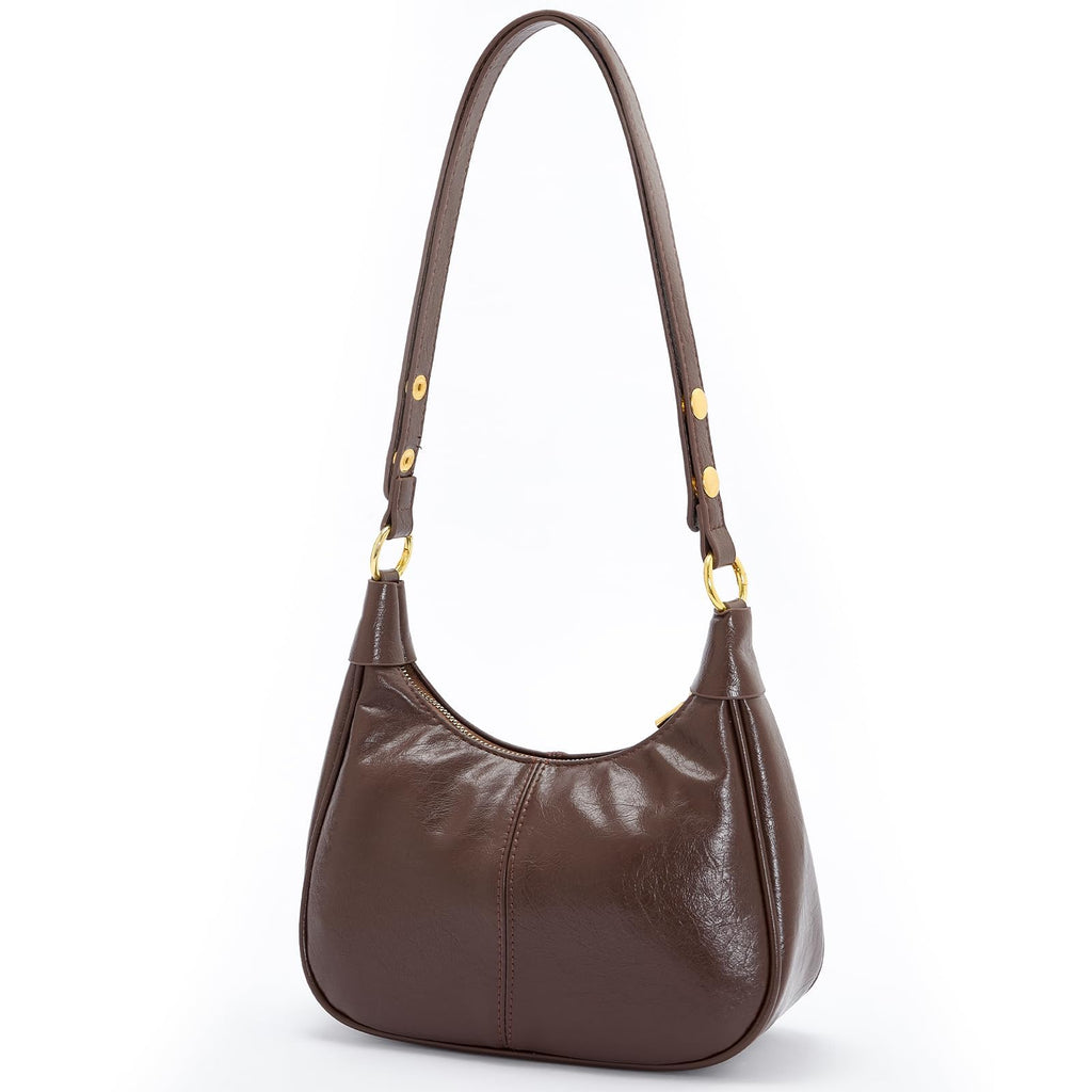Shoulder Bags for Women Small Hobo Bags Crescent Shaped Cute Retro Tote Handbag Mini Clutch Purse with Zipper Closure (Brown)