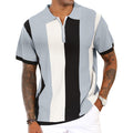 Men's Fashion Polo Shirts Vintage Striped Knitting Shirts Casual Slim Fit Golf Shirts Blue