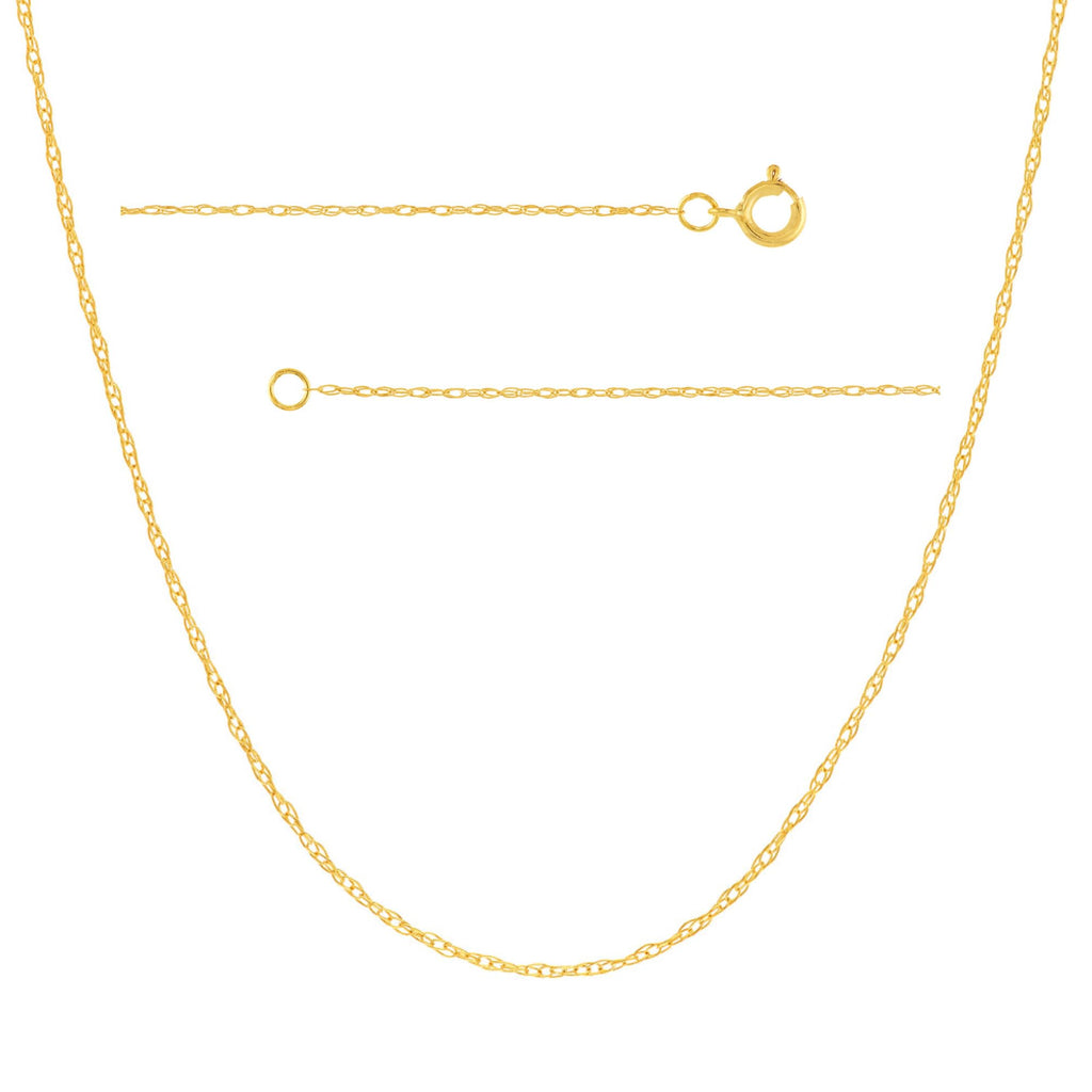 JEWELHEART 14K Solid Gold Rope Chain - 0.7mm Thin Dainty Braided Chain Link Necklace - Yellow Real Gold Pendant Necklace For Women 16"
