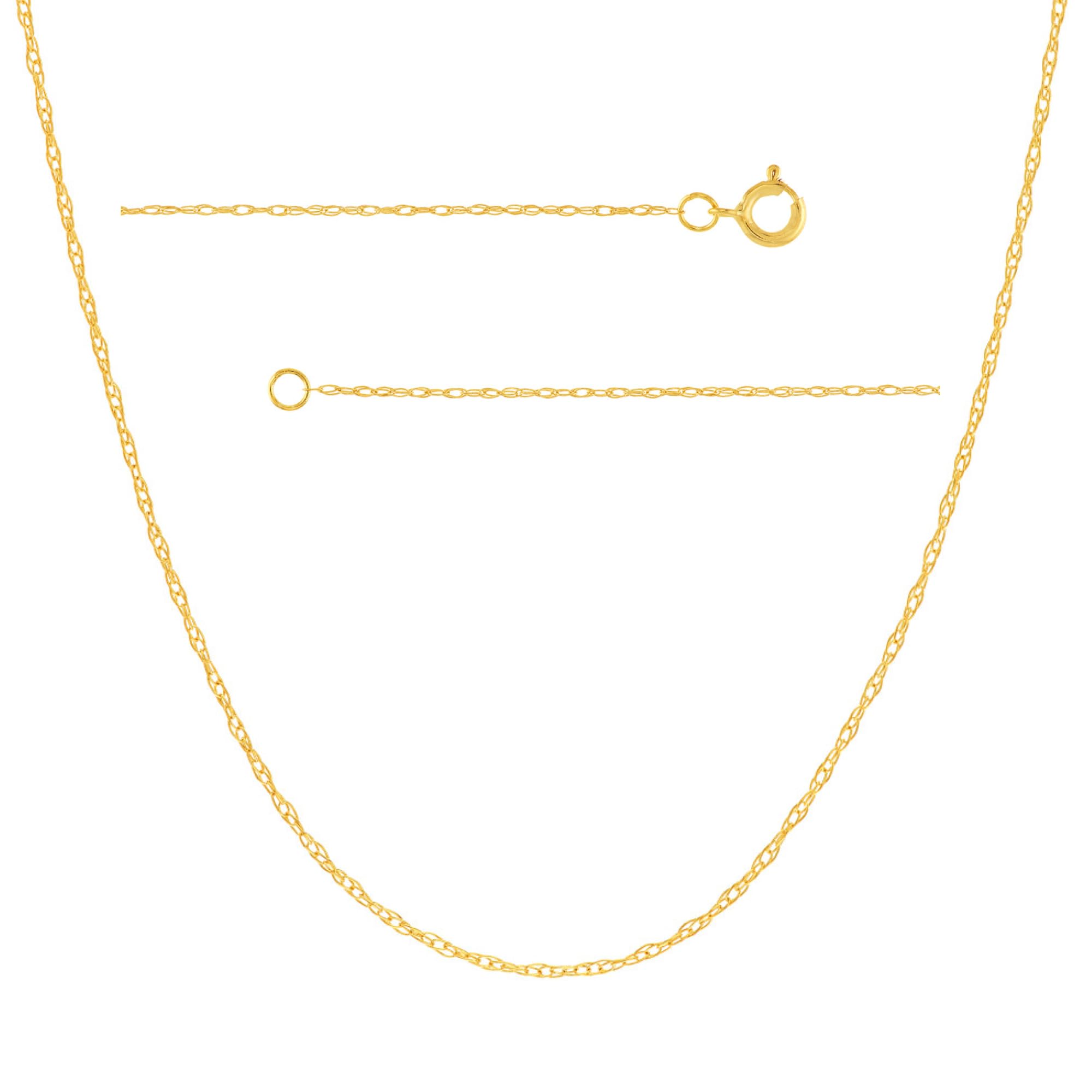JEWELHEART 14K Solid Gold Rope Chain - 0.7mm Thin Dainty Braided Chain Link Necklace - Yellow Real Gold Pendant Necklace For Women 16"