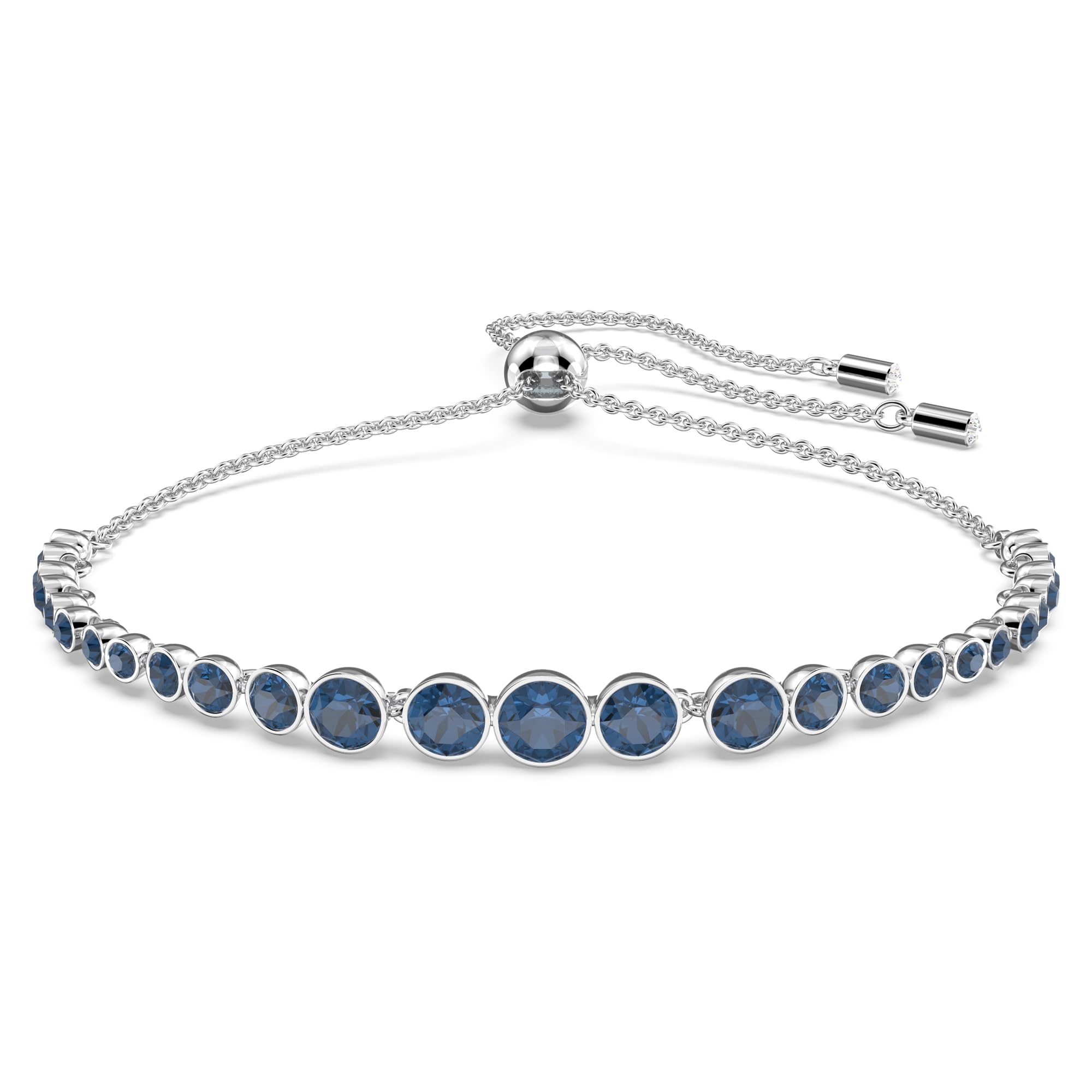 Swarovski Imber Emily Bracelet, Round Blue Crystals on Rhodium Finished Band, Part of the Emily Collection