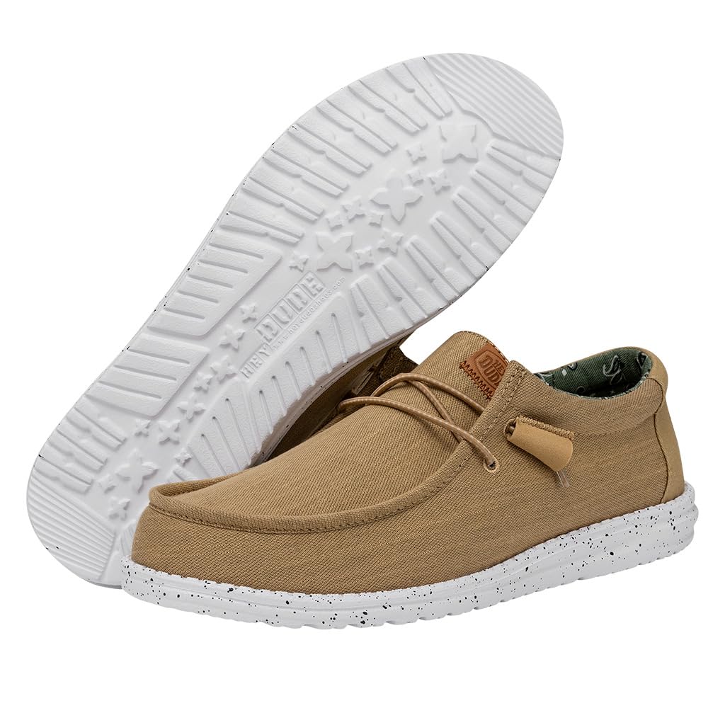 HEYDUDE Men's Wally Washed Canvas, Mens Shoes, Slip-on Loafers, Comfortable & Light-Weight Walnut