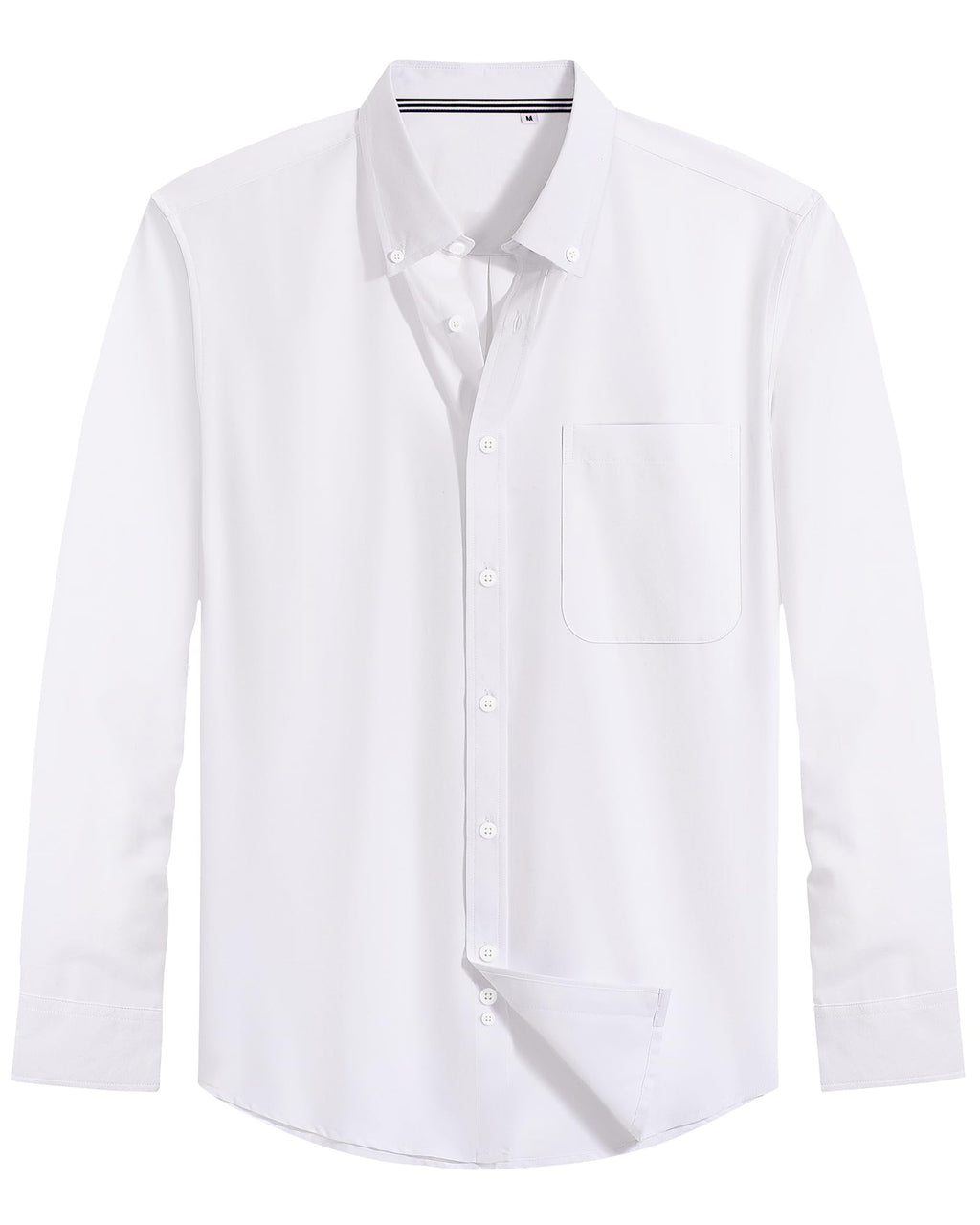 J.VER Mens Cotton Oxford Shirts Long Sleeve Button Collar Shirt Solid Regular Fit Dress Shirts with Pocket A-White Large