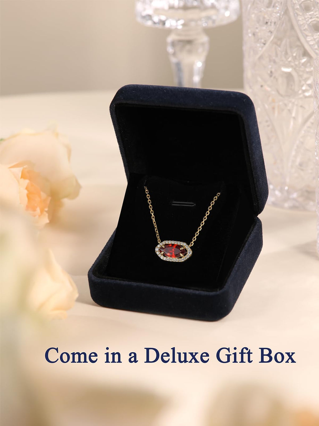 CYW Red Stone Marquise Garnet Gold Moissanite Necklace for Women 925 Sterling Silver