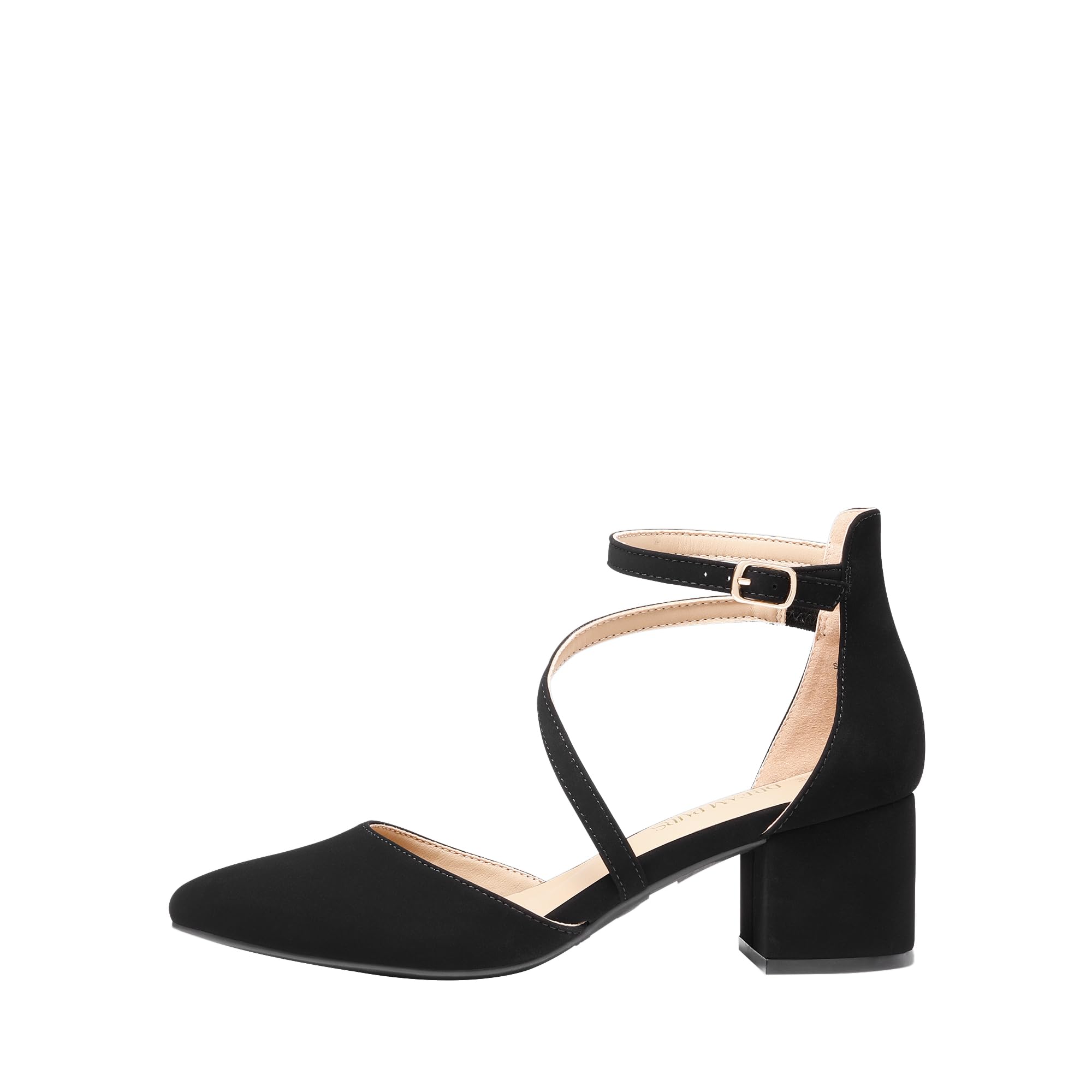 DREAM PAIRS Women's Closed Pointed Toe Low Chunky Heels Pumps Ankle Strap Wedding Business Dressy Shoes,Size 8,Black-Nubuck,SDPU2354W
