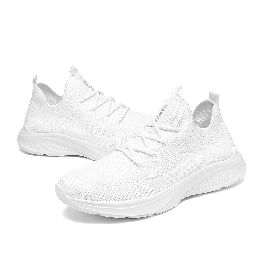 VAMJAM Men's Running Shoes Fashion Sneakers Lightweight Breathable Flying Knitting Lace Up Mesh Walking Shoes Workout Casual Sports Shoes White Size 13