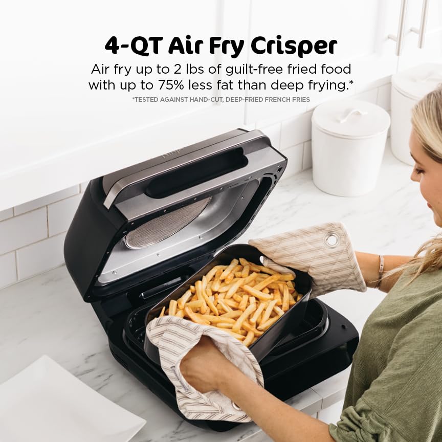 Ninja | Indoor Grill and Air Fryer| Foodi Smart XL | 6-in-1 Grill, Air Fry, Roast, Bake, Broil, Dehydrate & Crisp |Smart Thermometer & Splatter Shield | Dishwasher Safe Parts | Black/Silver | FG551