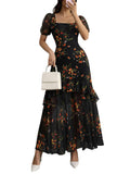 GothDark Cute Dress for Wedding Guest Summer Dresses for Women 2026 Vacation Square Neck Dress Orange Small Fits US Size 4