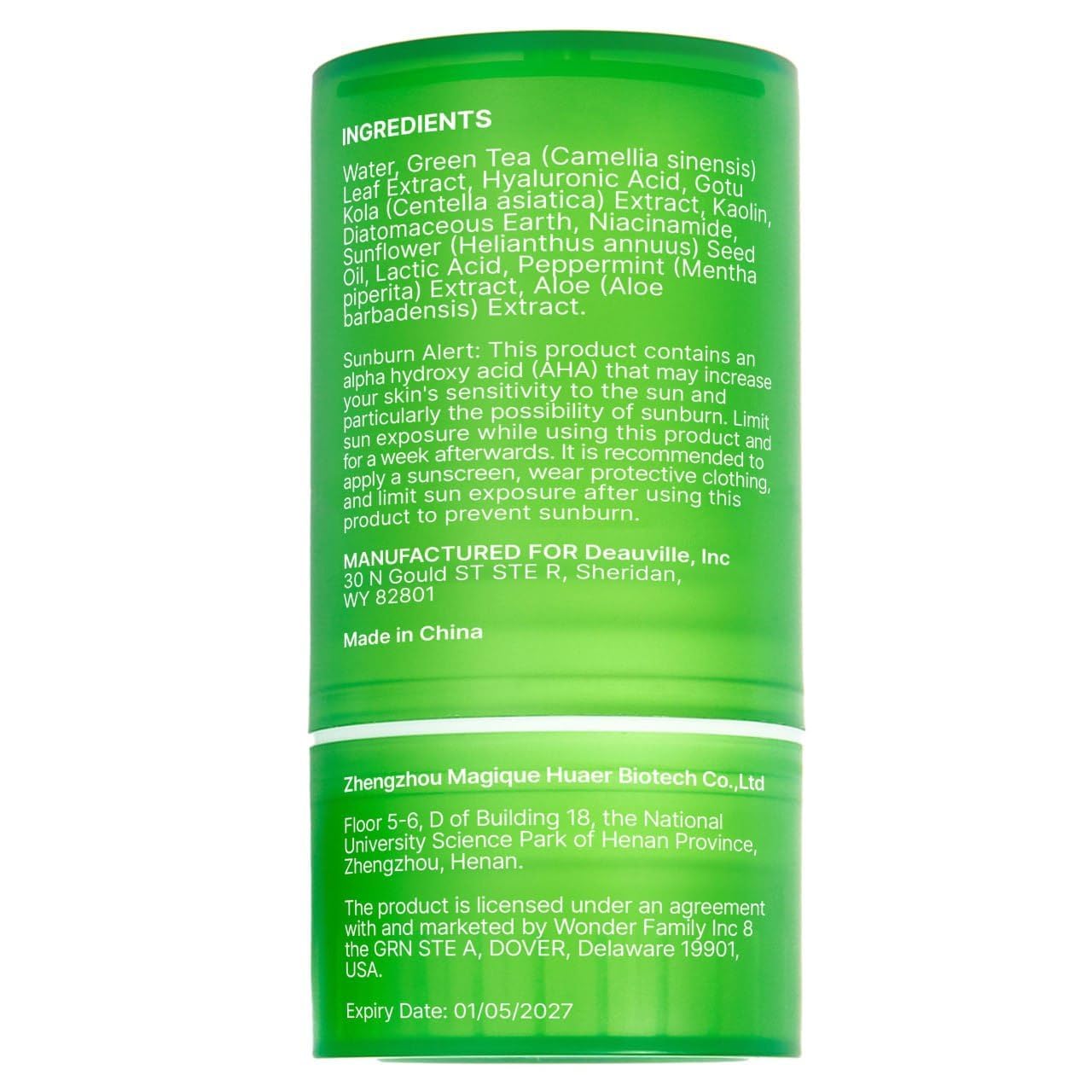 WONDER FAMILY Green Tea Mask Stick - Pore Cleaner Green Stick - Prevents Blackheads - Moisturizing Clay Deep Cleanse - Facial Masks Women Skin Care - 2 Pack