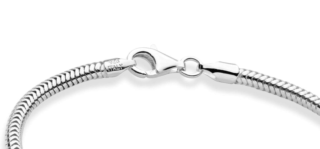 Miabella Italian 925 Sterling Silver Solid 3mm Snake Chain Bracelet for Women Men, Made in Italy (Length 7.0 Inches (X-Small))