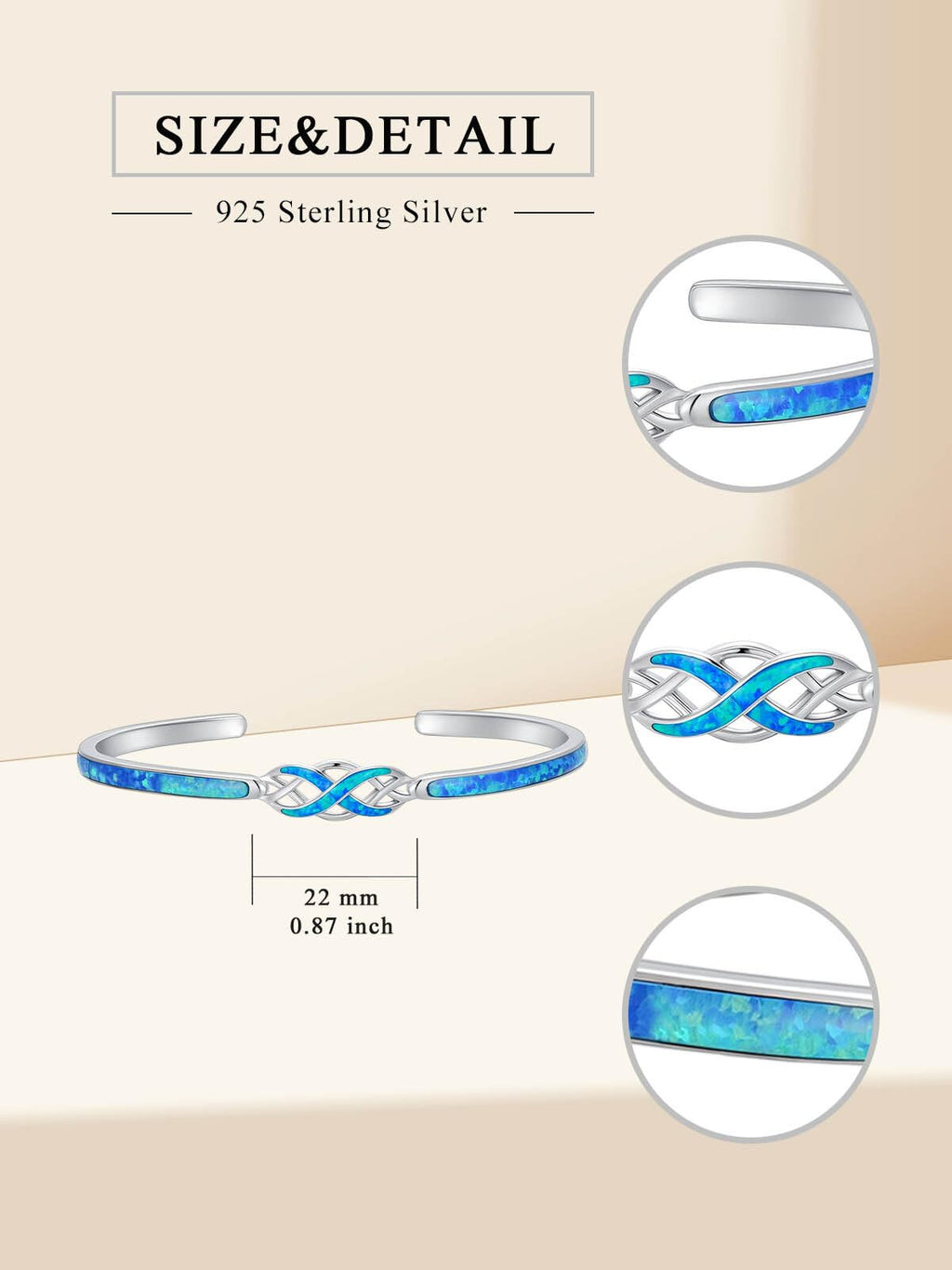 WINNICACA Opal Bracelets Mothers Day Gifts for Mom 925 Sterling Silver Celtic Infinity Cuff Bangle Bracelets Inspirational Blue Fire Opal Jewelry Gifts for Women Her Wife Mother Daughter Birthday Gift