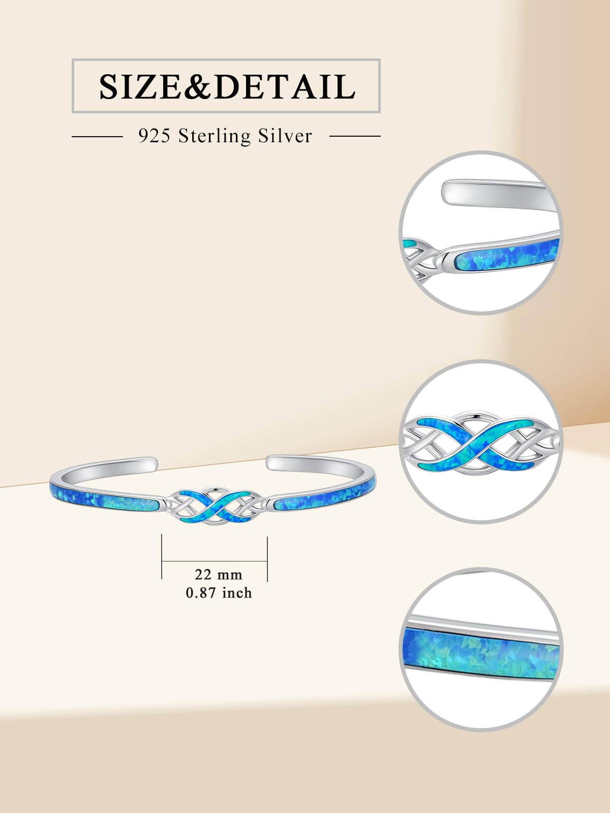 WINNICACA Opal Bracelets Mothers Day Gifts for Mom 925 Sterling Silver Celtic Infinity Cuff Bangle Bracelets Inspirational Blue Fire Opal Jewelry Gifts for Women Her Wife Mother Daughter Birthday Gift
