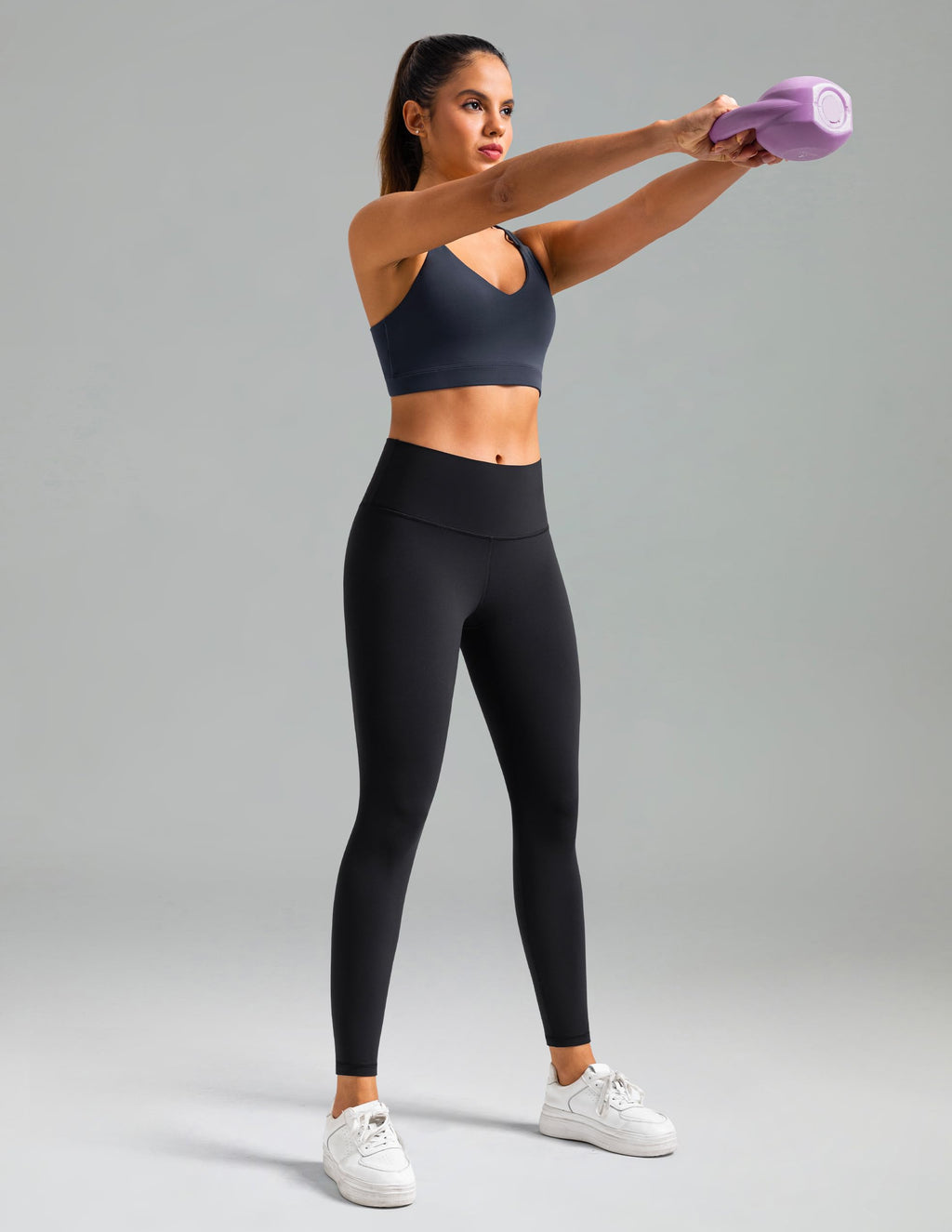 Colorfulkoala Women's Dreamlux High Waisted Workout Leggings 25" Inseam 7/8 Length Yoga Pants (XS, Black)