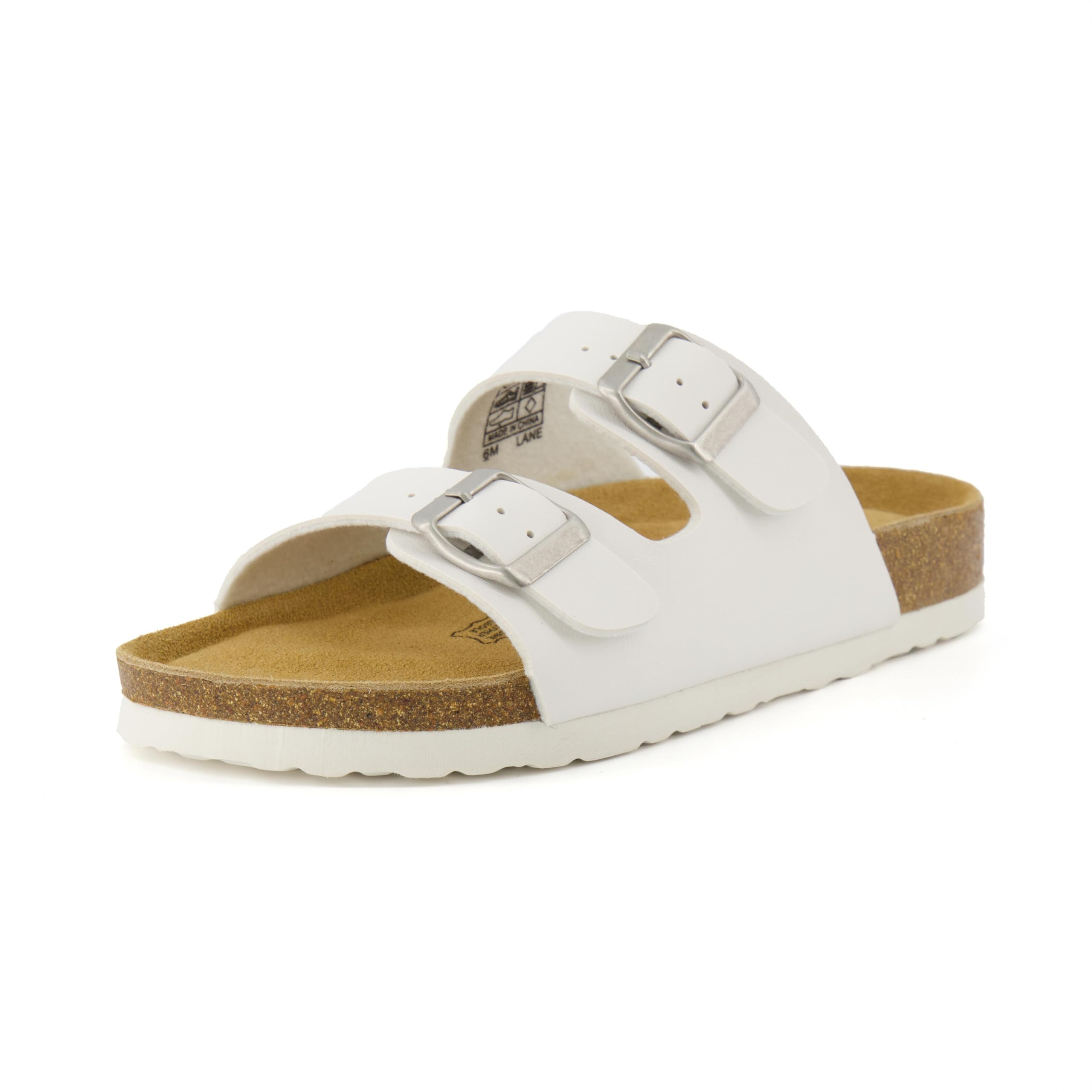 CUSHIONAIRE Lane Cork Footbed Womens Sandals Comfortable Double Buckle Slip On Sandals for Women with Arch Support and Classic Two Strap Design, WHITE 8W