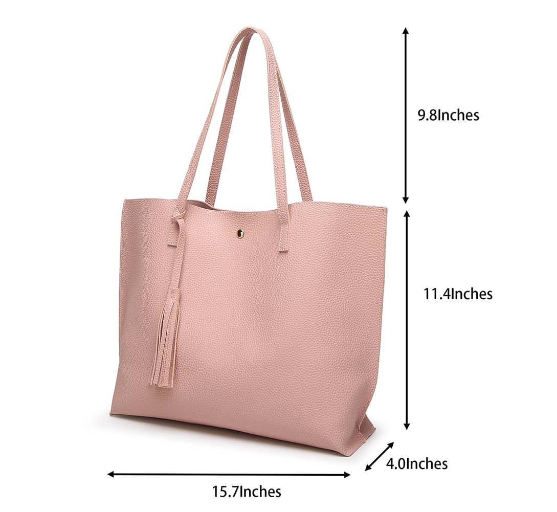 Dreubea Women's Soft Faux Leather Tote Shoulder Bag from, Big Capacity Tassel Handbag Black New S