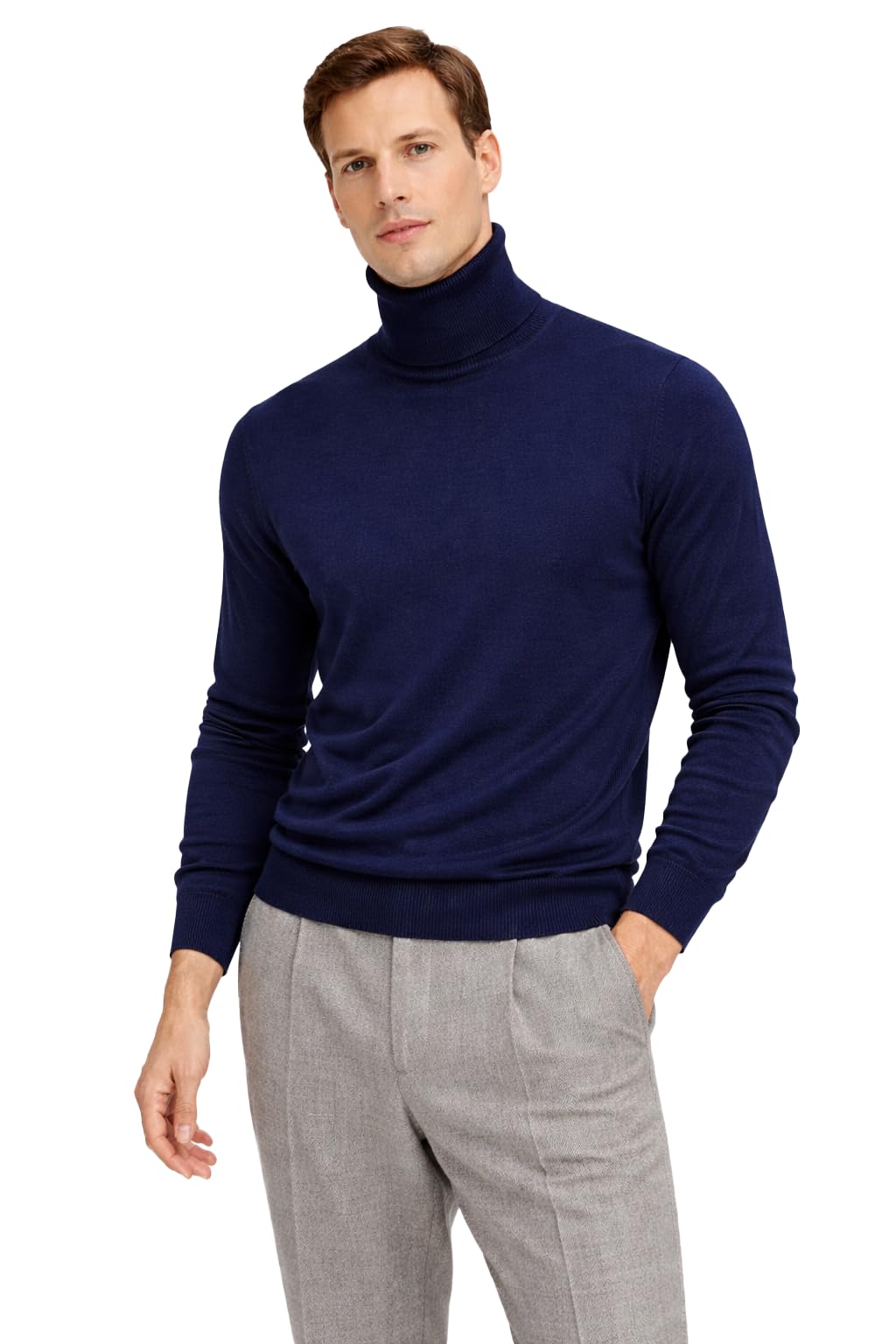 State Cashmere Men's Essential Turtleneck Sweater 100% Pure Cashmere Classic Long Sleeve Pullover (Navy, Large)