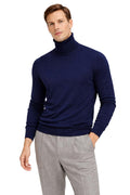 State Cashmere Men's Essential Turtleneck Sweater 100% Pure Cashmere Classic Long Sleeve Pullover (Navy, Large)