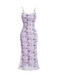 GORGLITTER Women's Floral Spring Summer Wedding Guest Dress Bridal Shower Cocktail Tea Party Beach Midi Sun Dress 2026 Mauve Purple Floral Small