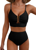 Herseas Women's Two Piece Flattering Swim Suits Adjustable Spaghetti Straps High Waisted Bikini Sets 2026 Summer Beach Cutout Bathing Suit Trendy Vacation Outfits Black X-Large