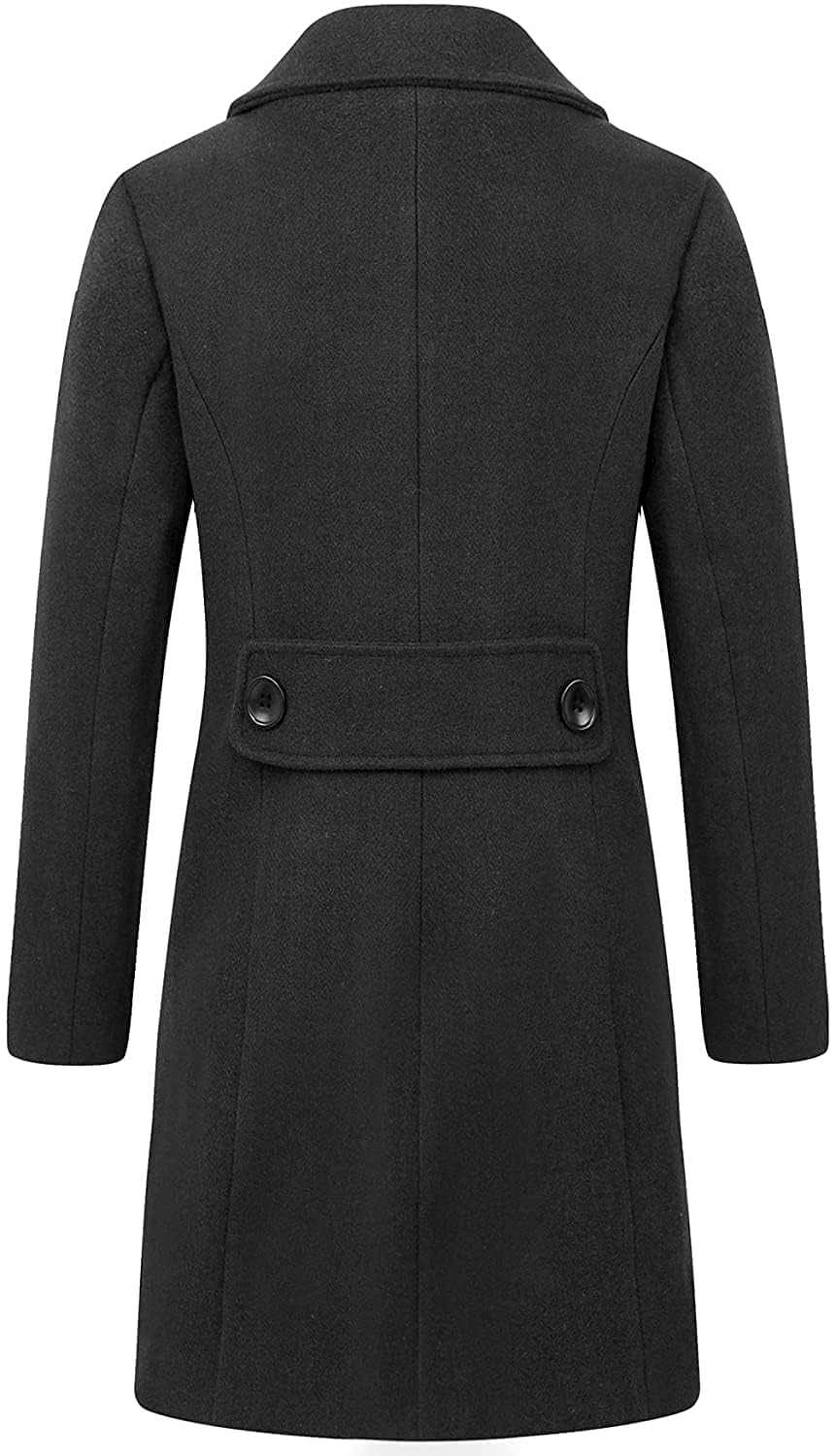 chouyatou Women Elegant Notched Collar Double Breasted Wool Blend Over Coat (Medium, Black)
