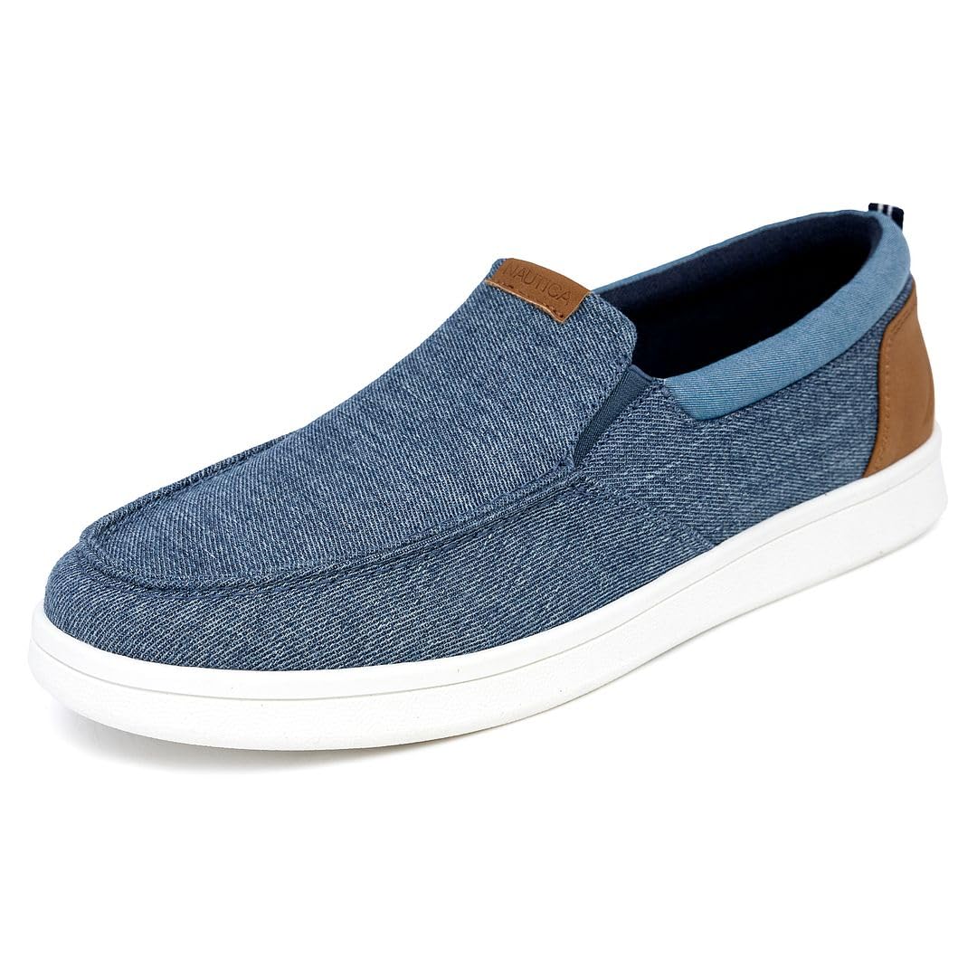 Nautica Men's Slip-On Loafers Casual Moc Toe Sneakers Boat Shoes Slipper for Men – Lightweight, Comfortable & Breathable-Patro-Blue Denim-Size 9.5