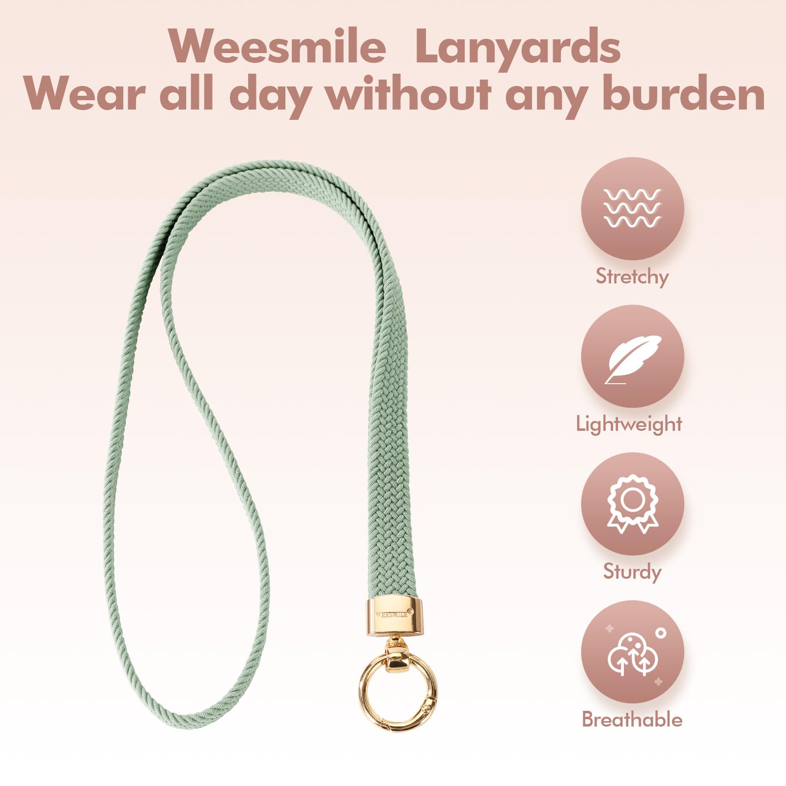WEESMILE Stretchy Cute Lanyards for ID Badges, Thin Teacher Lanyard for Key, Long Neck Keychain ID Badge Lanyards for Women/Men (Sage Green)
