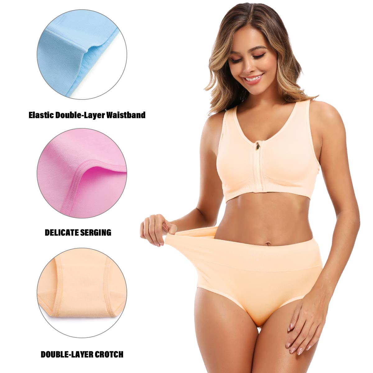 Molasus Women's Soft Cotton Underwear Briefs High Waisted Postpartum Panties Ladies Full Coverage Plus Size Underpants Pack of 5,Size 5