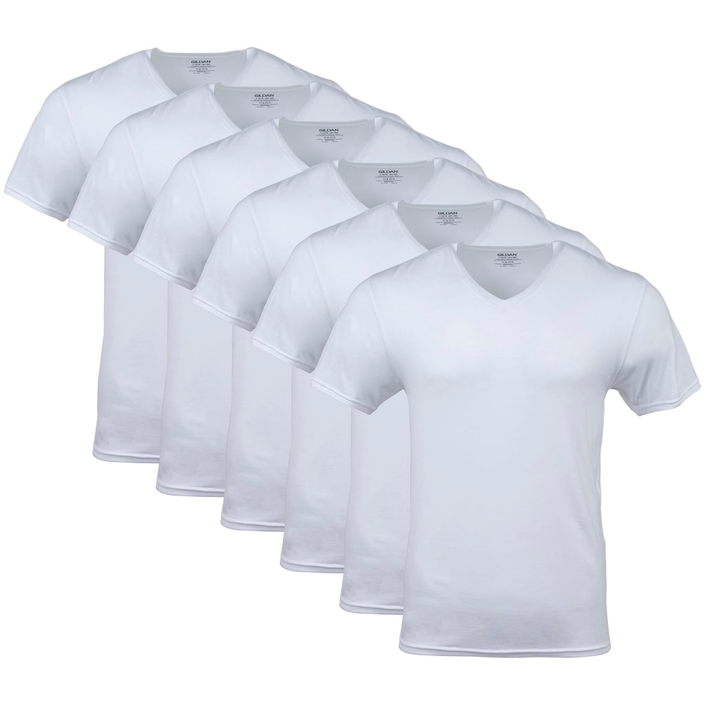 Gildan Men's V-Neck T-Shirts, Multipack, Style G1103, White (6-Pack), X-Large