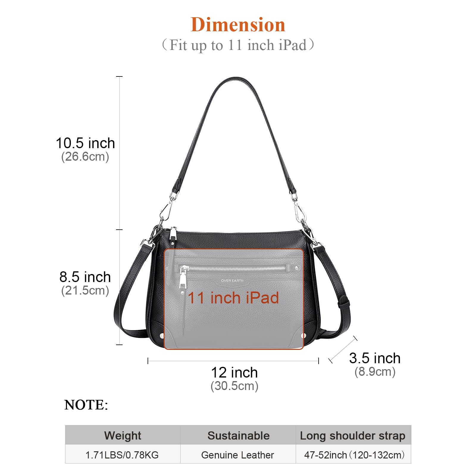 Over Earth Soft Genuine Leather Crossbody Bags for Women Medium Shoulder Purses Hobo Handbags with Multi Pockets(O190E Black)
