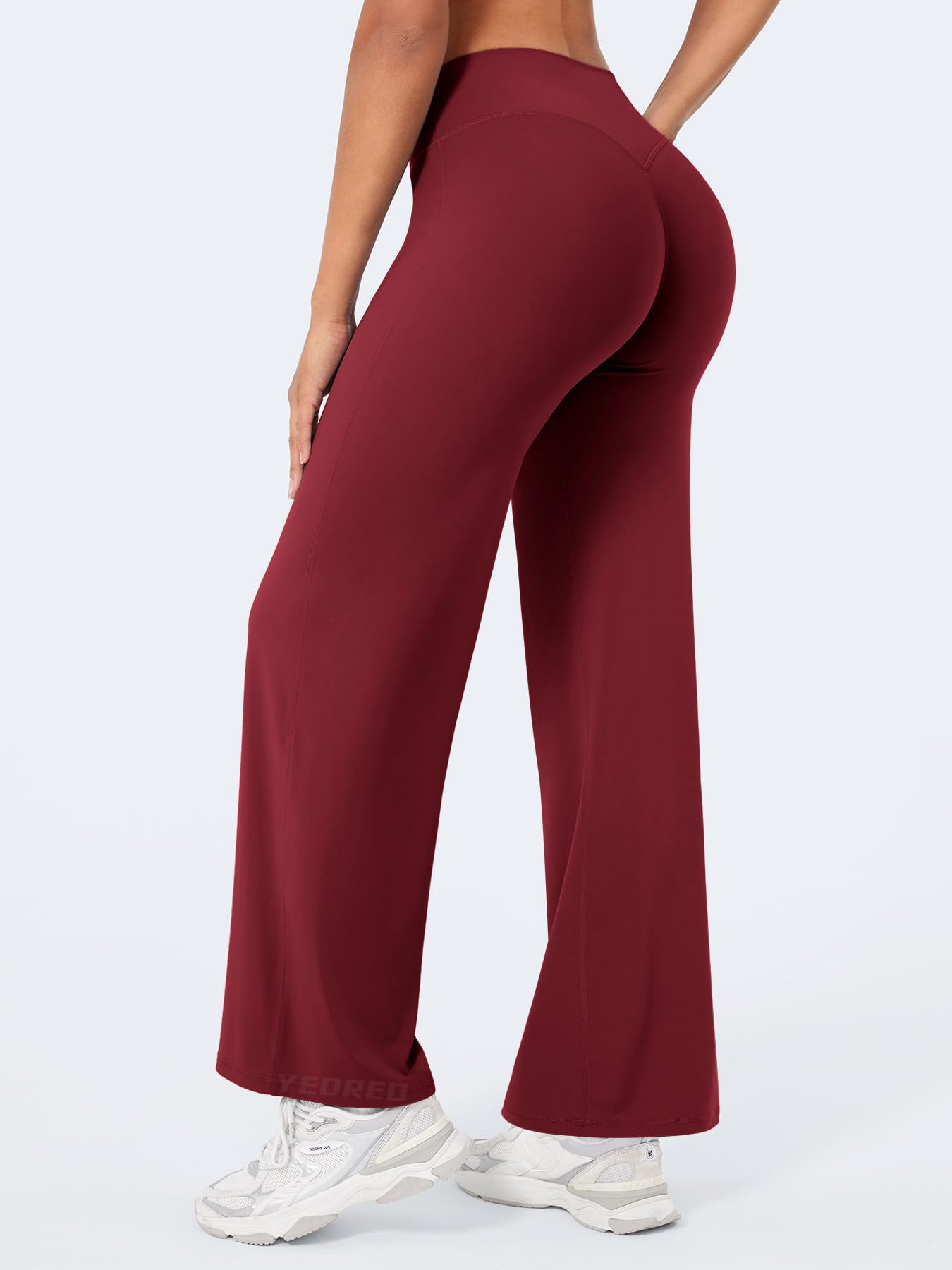 YEOREO Workout Leggings Womens No Front Seam Straight Leggings 29" High Waist Buttery Eddiy Gym Yoga Pants Ancora Red S