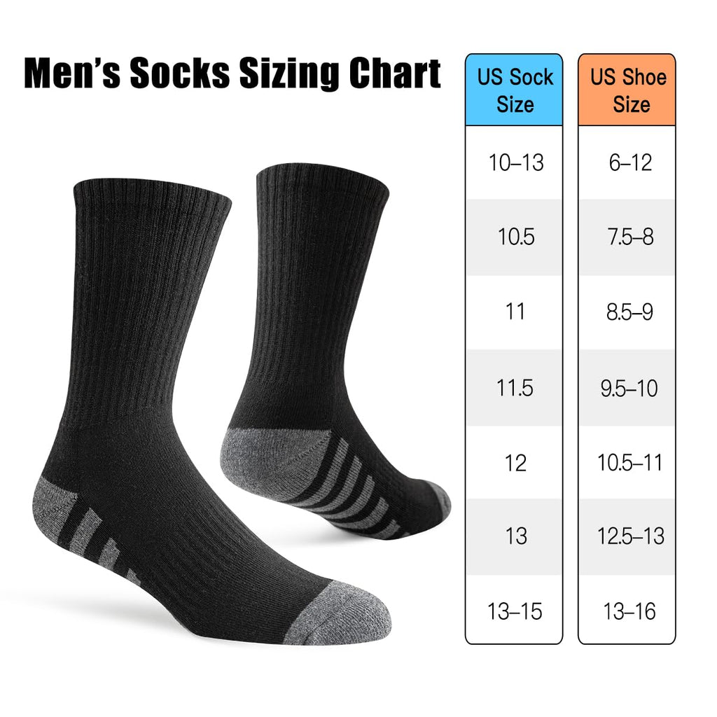 JOYNÉE 8 Pairs Mens Crew Work Cushion Socks Long Athletic Running Socks Workout Breathable Socks,Black,Sock Size:10-13