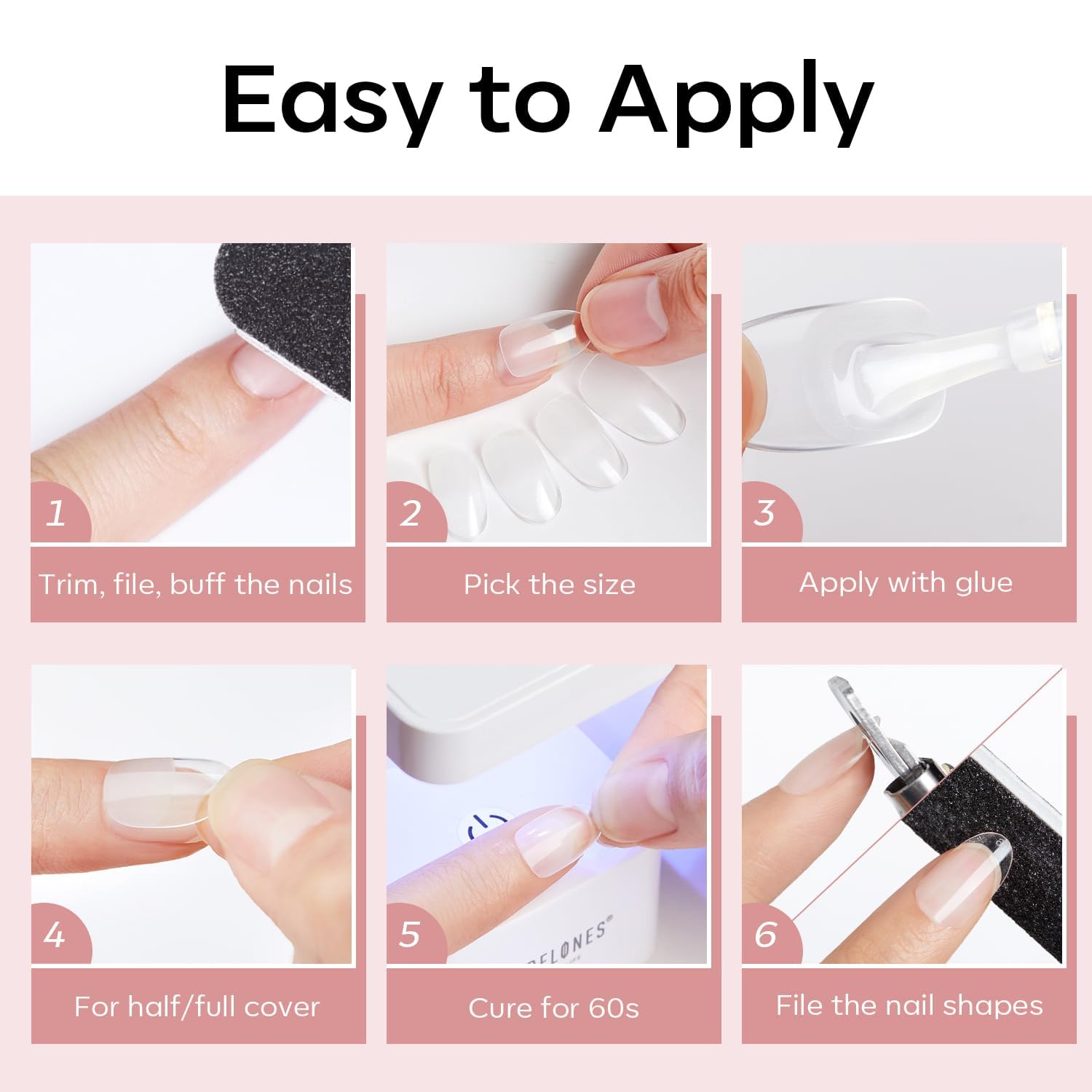 Modelones Extra Short Oval Round Nail Tips - 510Pcs Soft Fake Nails Tips Gel Pre-shaped Half Matte Full Cover No Filed False Extension Manicure Salon DIY at Home 15 Sizes