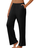 Ekouaer Pajama Pants Women Soft Casual Lounge Pajama Bottoms Comfy Stretch Sleep Pants Wide Leg Pj Bottoms with Pockets,Black,M