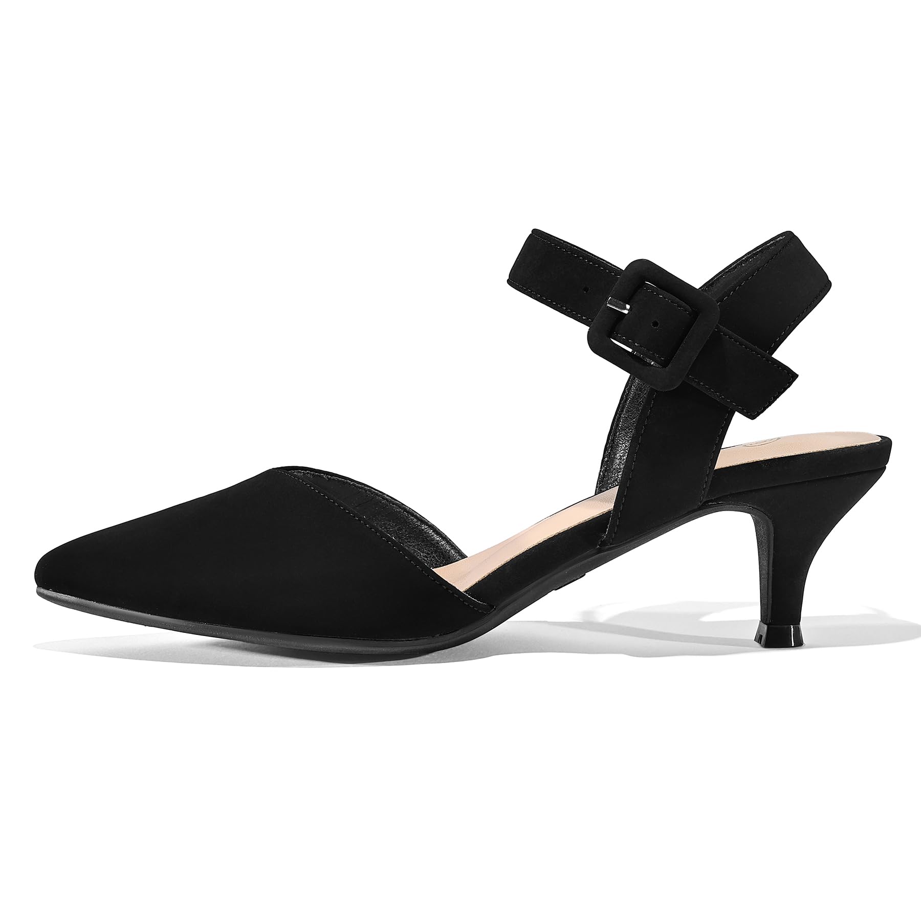 mysoft Women's Kitten Heels Pumps 2 Inch Low Heel Closed Toe Dress Shoes for Wedding Party Office Comfort Fit Medium Wide Width Black Nubuck