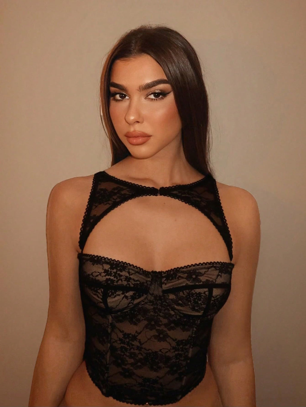WDIRARA Women's Cut Out Lace Crop Bustier Corset Tank Top Sexy Going Out Party Club Tops Black XX-Large