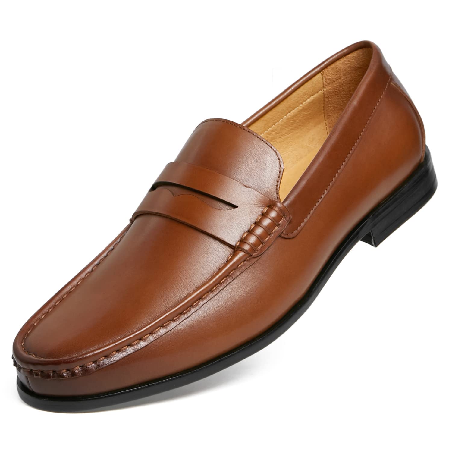 Journey West Mens Genuine Leather Dress Shoes Slip on Penny Loafers for Men Tan US 11