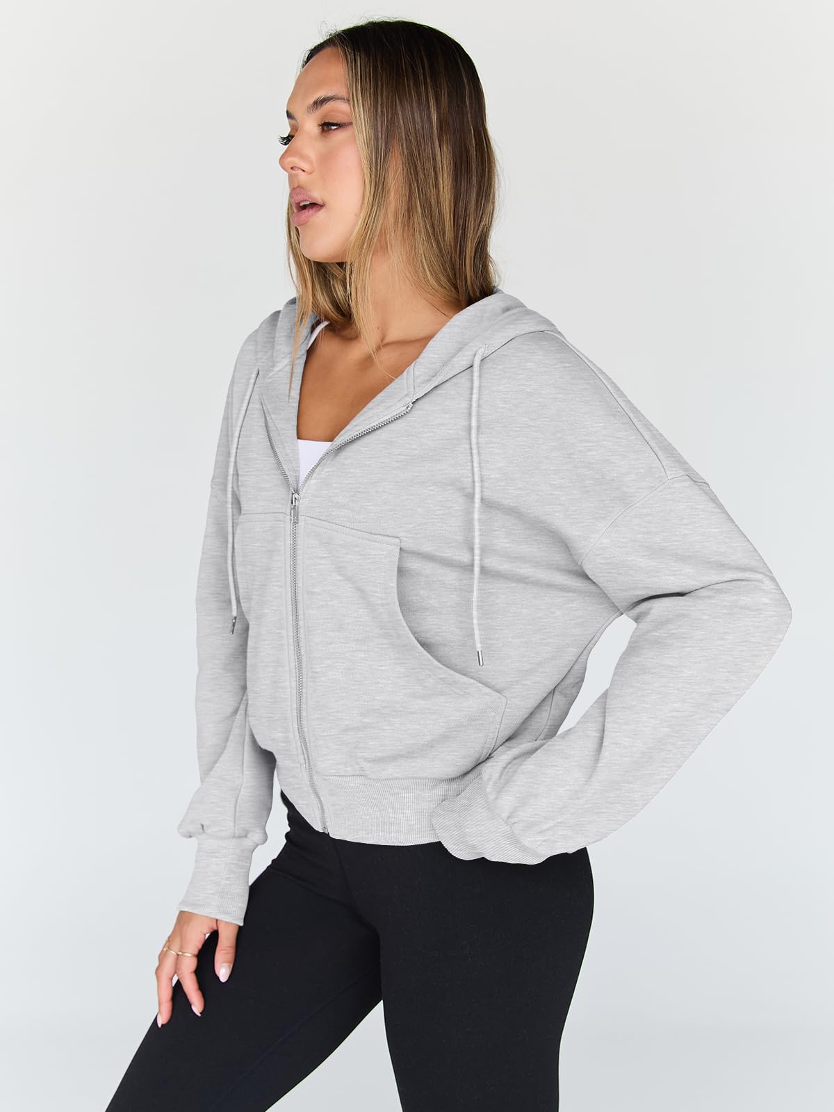 Trendy Queen Hoodies for Women Full Zip Up Cropped Sweatshirts Jackets Casual Comfy Gym Tops Fall Outfits Winter Clothes 2026 Cute Y2k Fleece Sweaters Teen Girls Pullover Grey M