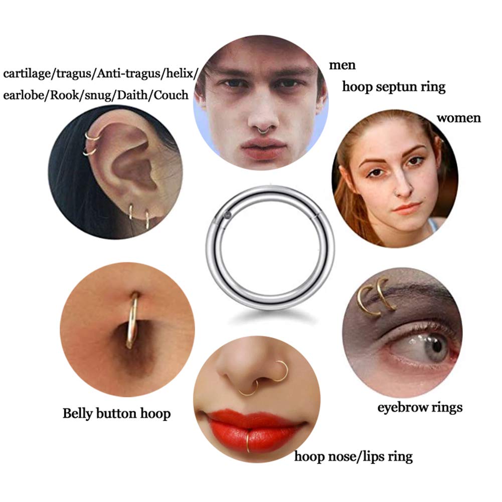 HQLA 4Pairs 18G Surgical Steel Hinged Clicker Segment Nose Rings Hoop Helix Cartilage Daith Tragus Sleeper Earrings Body Piercing for Women Men (18G - Gold - (6mm-12mm) - 4Pairs)