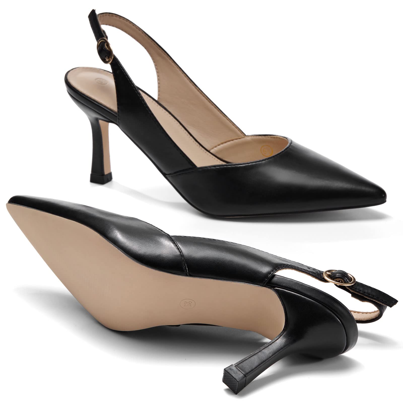 Rilista Women's Kitten Heels Pumps Pointed Closed Toe Wedding Party Dress Slingback Pump Shoes