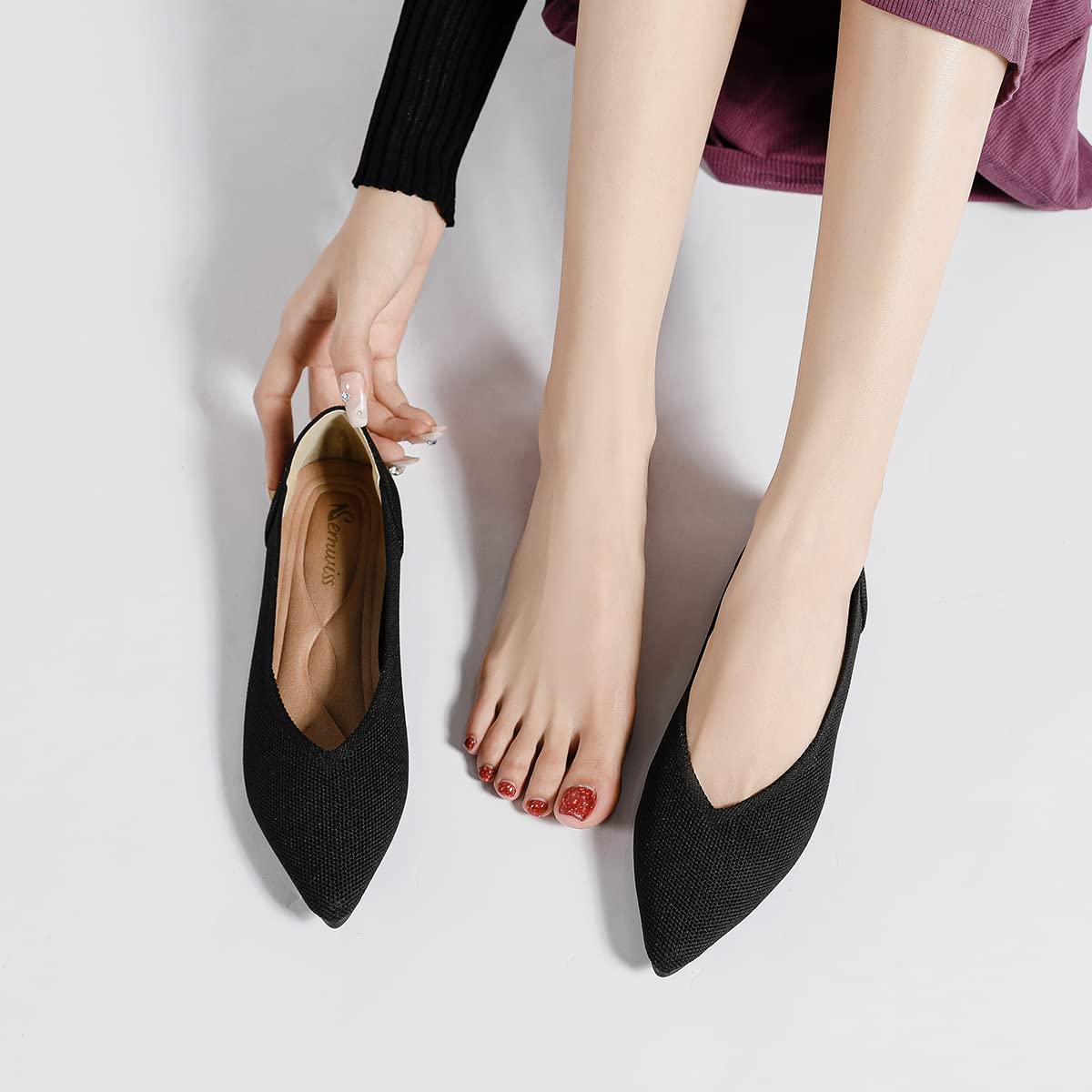 Semwiss Women's Ballet Flats Comfortable Casual Dressy Shoes,Work Flats Office Shoes Pointed Toe Leopard Flats Black Size 7.5