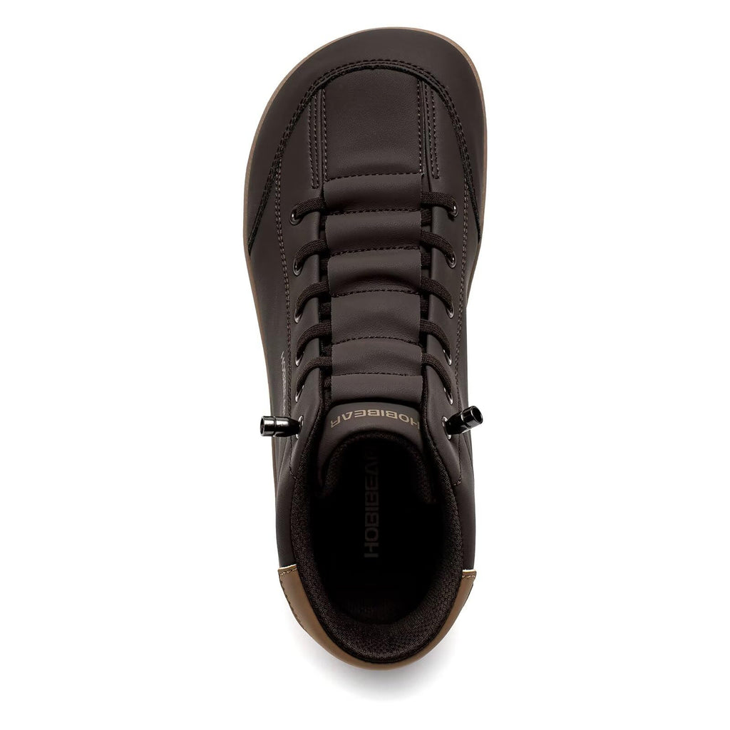 HOBIBEAR Leather Barefoot Boots Zero-Drop Wide Width Minimalist Shoes Unisex Mid Top Walking Boots(Dark Brown Women 11,Men 10)