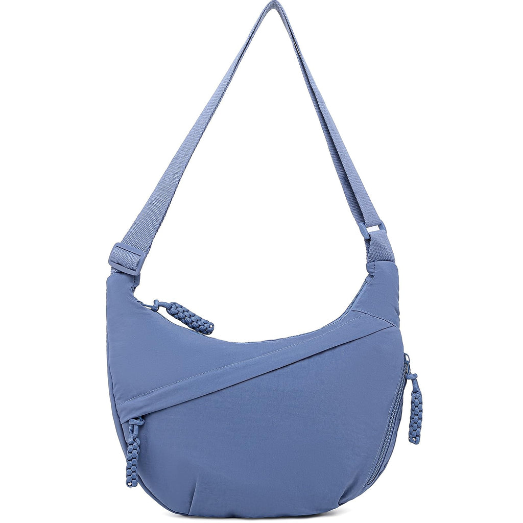 Sanxiner Crescent Crossbody Bags for Women Nylon Slouchy Sling Hobo Bag,Spacious Dumpling Shoulder Handbag Trending Cross Body Purses (1-Blue)