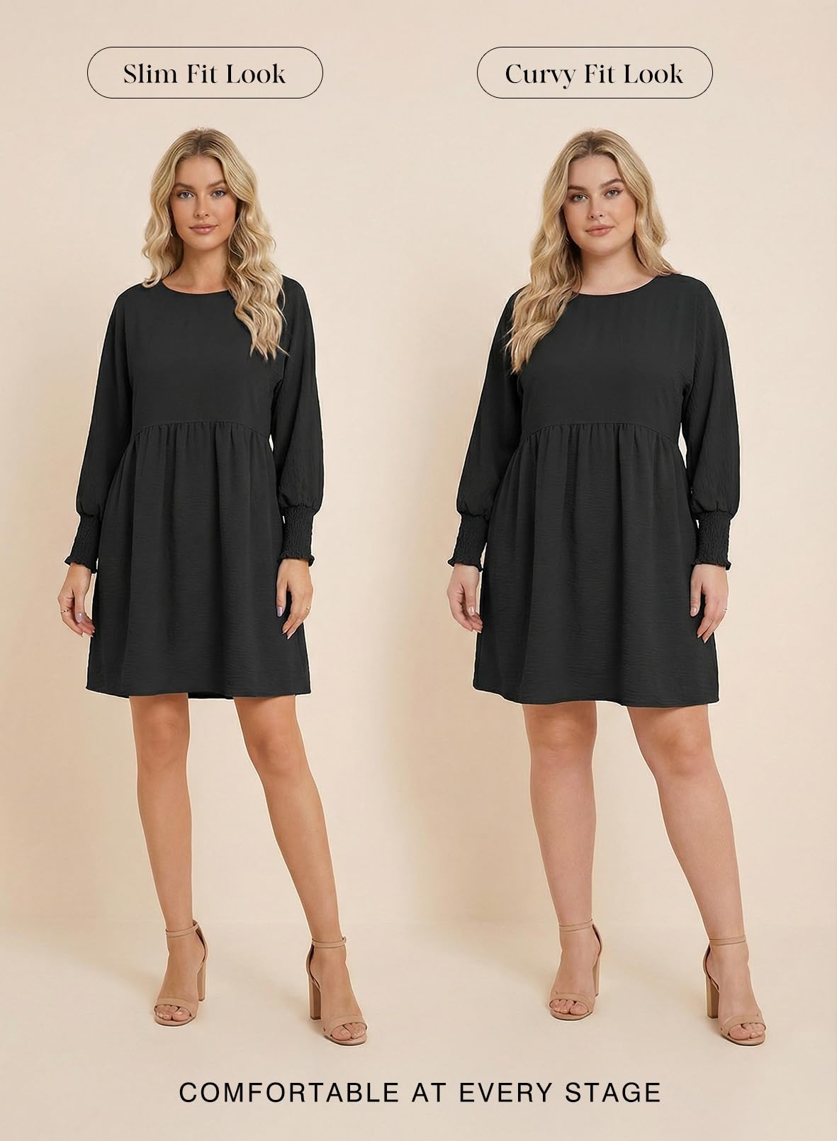 Dokotoo Womens Plus Size Spring Dresses for Women Wedding Guest Empire Waist Cute Tunic Babydoll Dress Casual Short Sleeve Flowy Western Cowgirl Country Shirt Dress Church Black Dresses for Women L