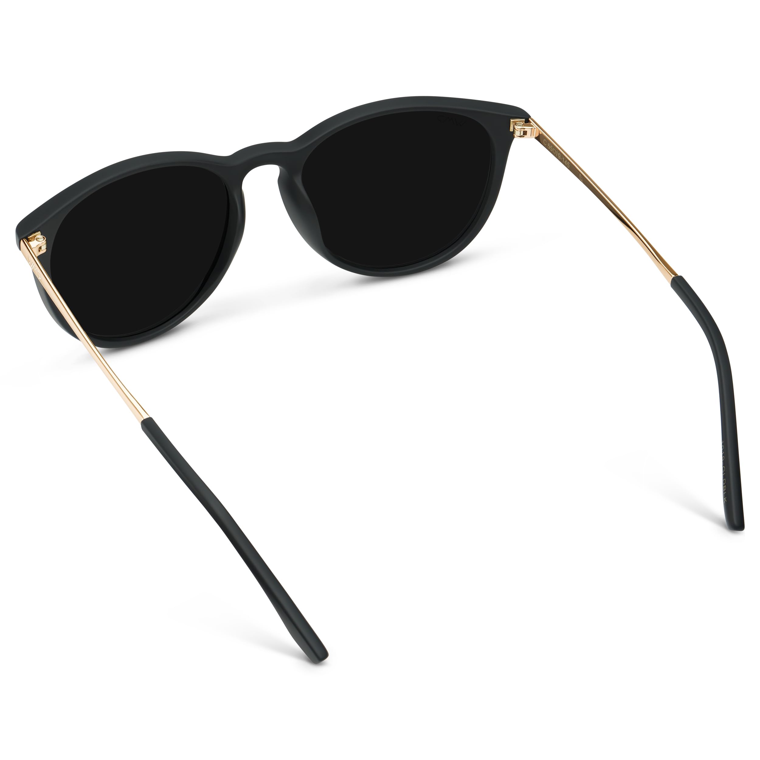 WearMe Pro Round Polarized Sunglasses for Women - UV400 Protection, Lightweight Tortoise Shell Frame, Vintage Retro Designer Style (Gold Frame/Black Lens)
