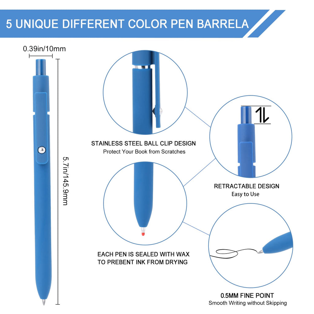 FIOVER Gel Pens, 5pcs 0.5mm Quick Dry Black Ink Fine Point Smooth Writing Pens High-End Series Ballpoint for Office School Supplies(Retro color)