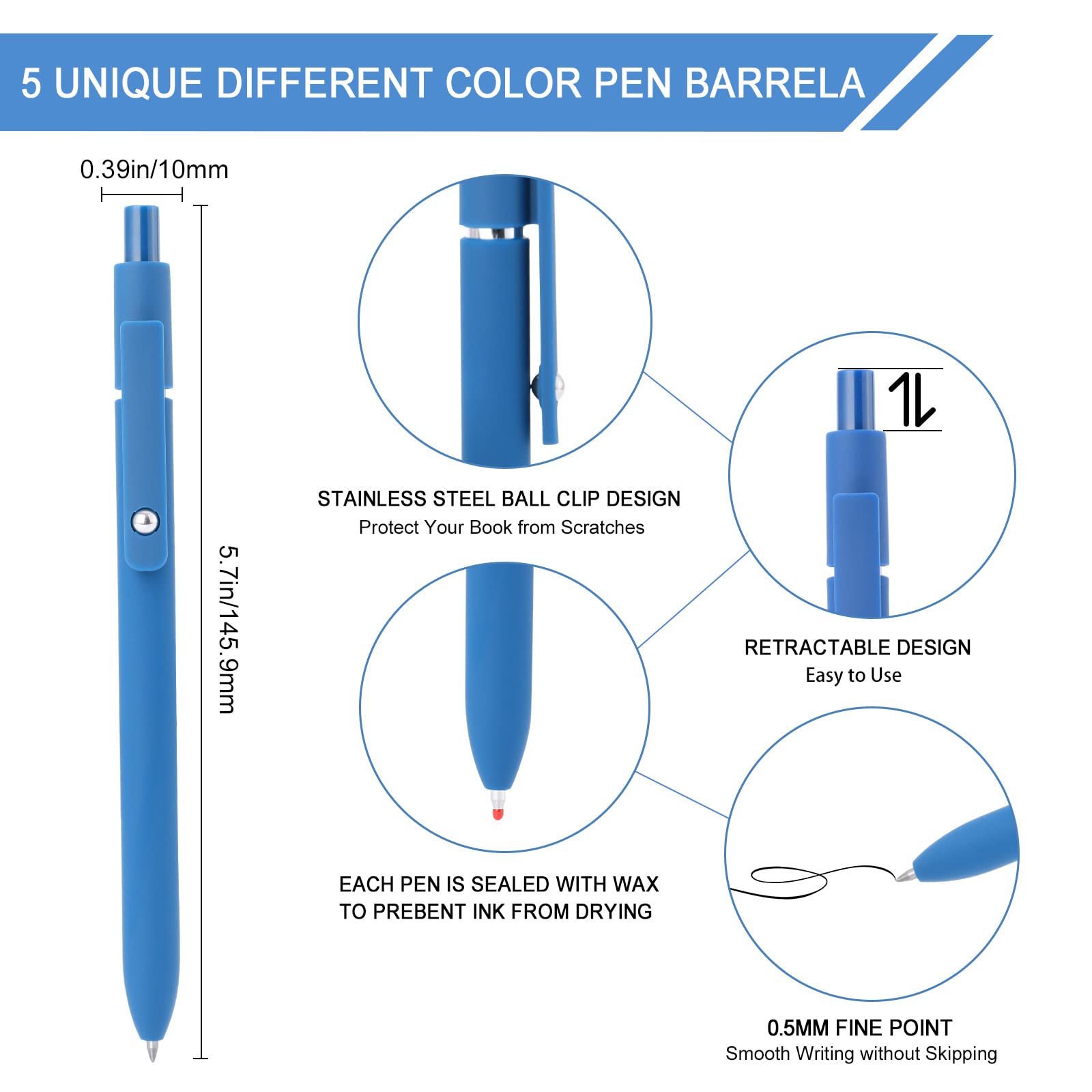 FIOVER Gel Pens, 5pcs 0.5mm Quick Dry Black Ink Fine Point Smooth Writing Pens High-End Series Ballpoint for Office School Supplies(Retro color)